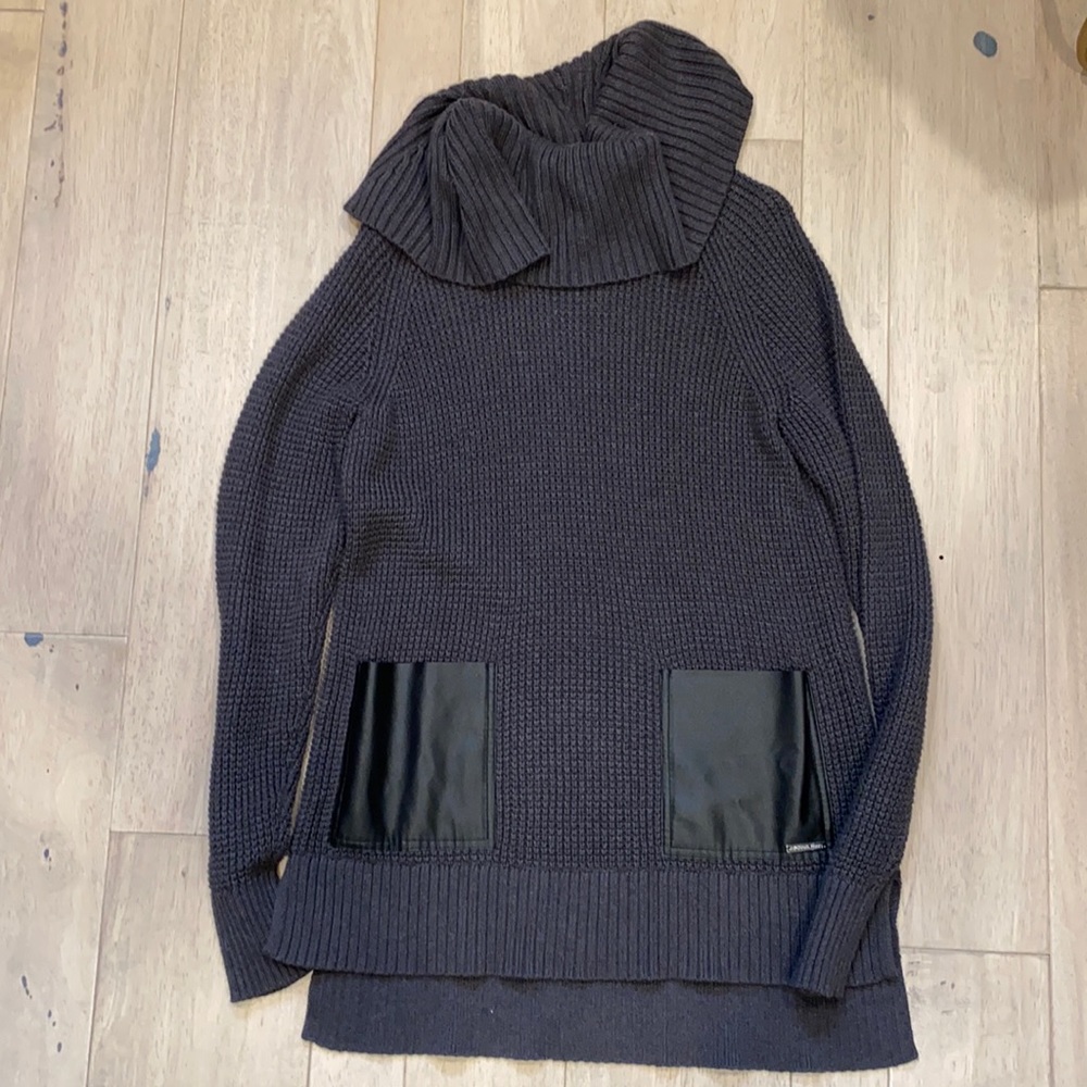 Michael Kors charcoal with black leather pockets tunic sweater